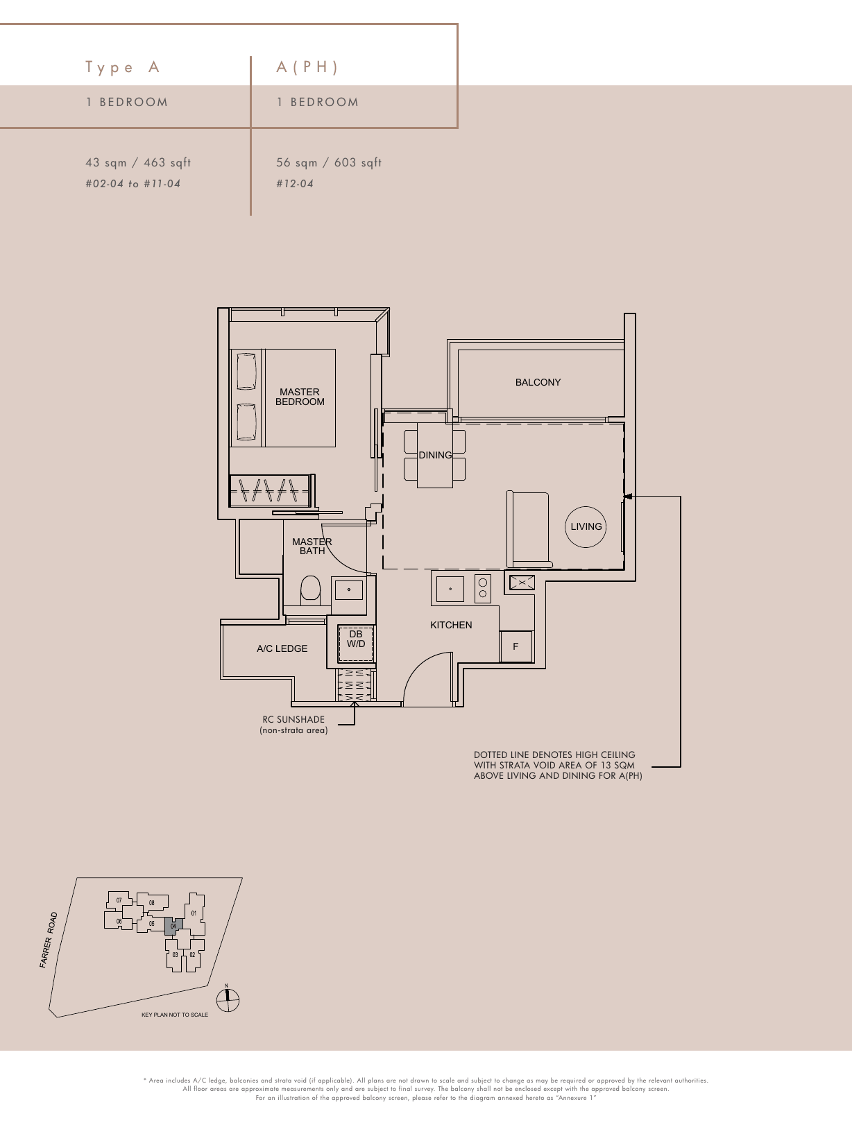Type A and A(PH) · 1-Bedroom · 463 / 603 sqft