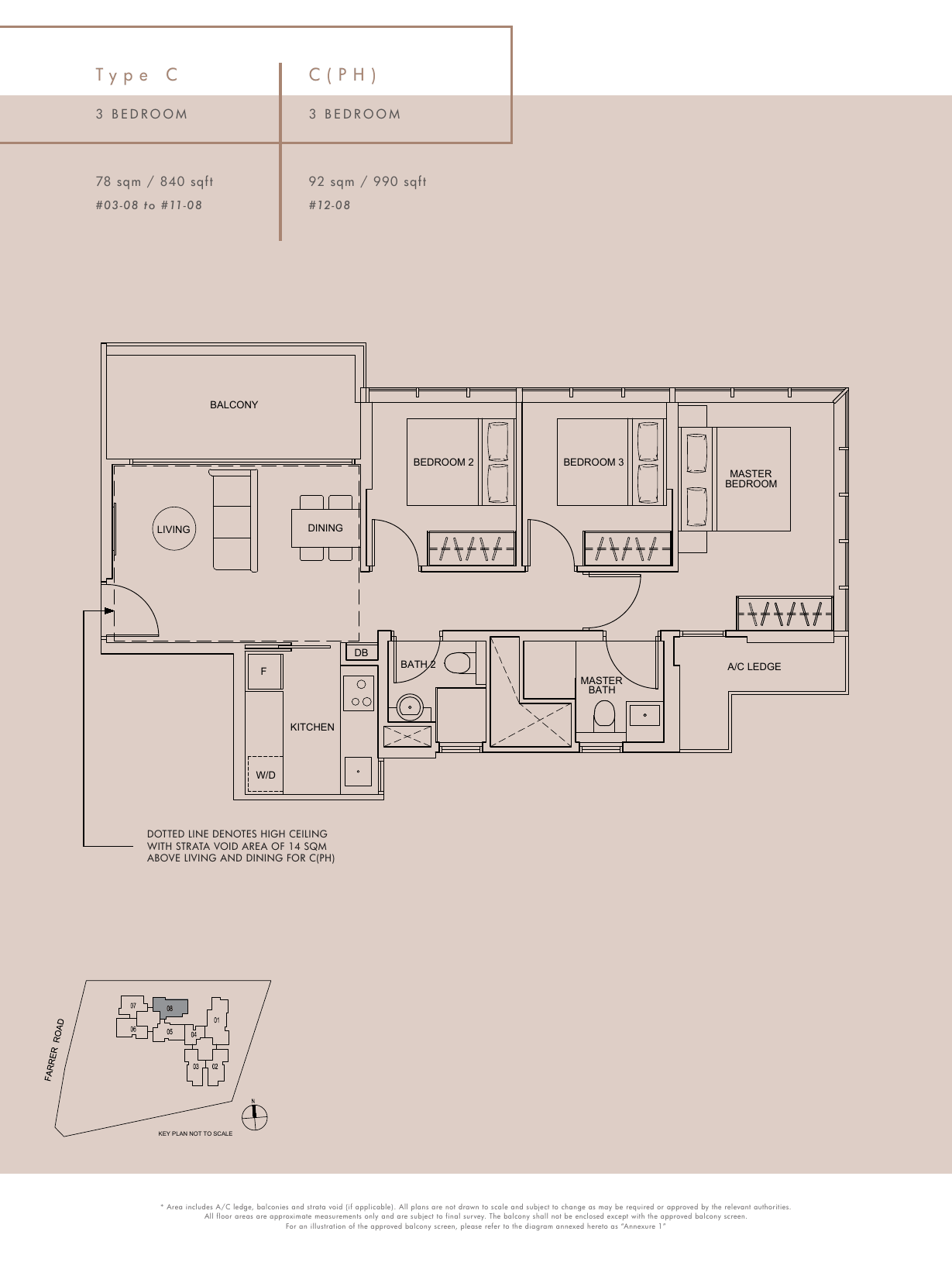 Type C and C(PH) · 3-Bedroom · 840 / 990 sqft