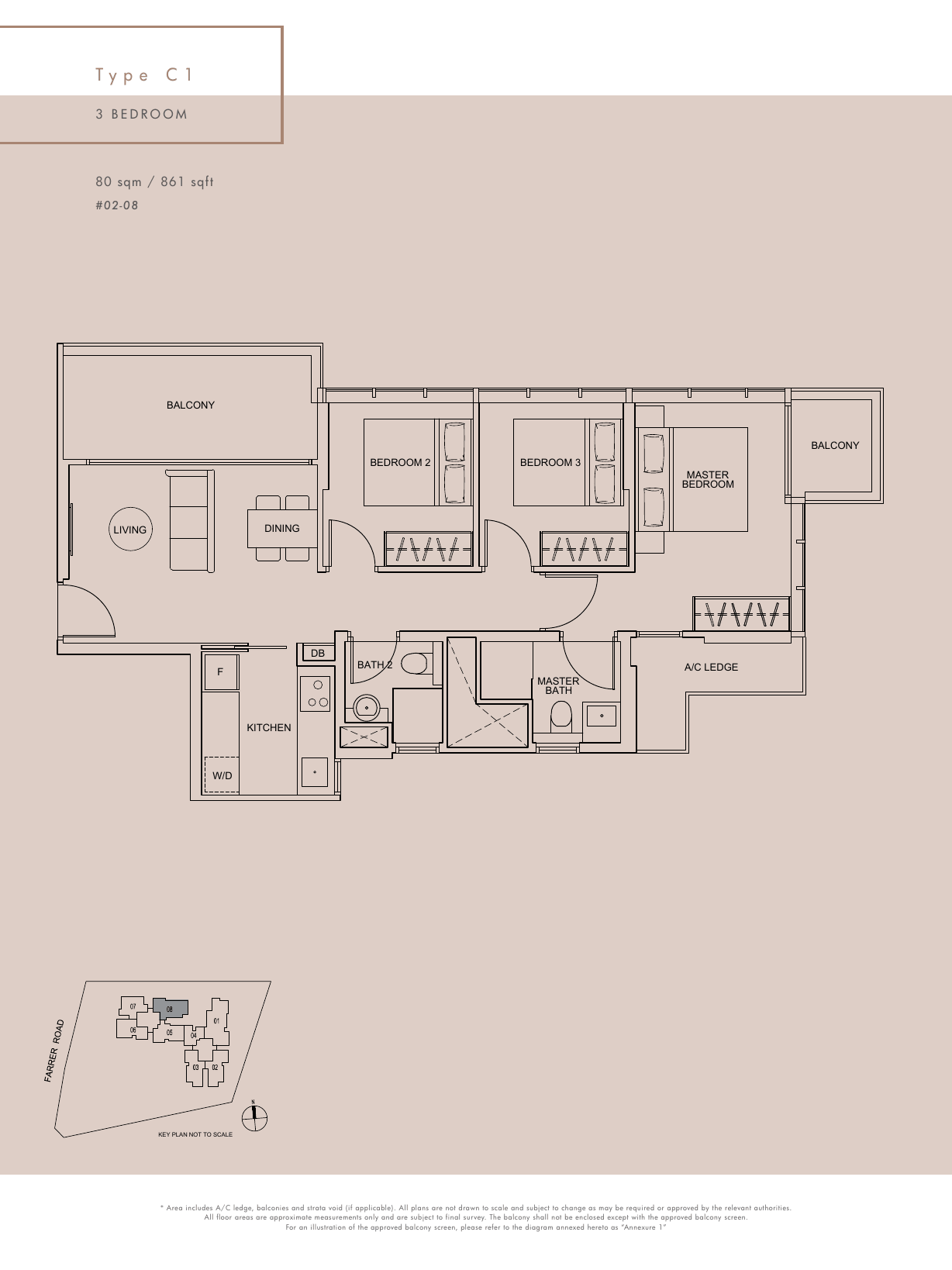 Type C1 · 3-Bedroom · 861 sqft